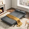 A living room scene with a sofa bed, fireplace, and window. Voir les images du produit