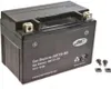 A black gel battery for a motorcycle or scooter, with some screws and nuts in the foreground. Produktbild-Vorschau