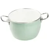 A light green enamel pot with silver handles on a white background. Produktbild-Vorschau