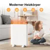 A white electric heater is shown in a living room setting with a child sitting nearby. Náhľad obrázku produktu