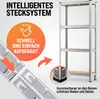 Marketing image showing a shelving unit and its assembly features. Produktbild-Vorschau