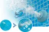 Diagram showing a pool filter pump with bubbles and a circular inset showing a close-up of the pump and negative ions. Produktbild-Vorschau