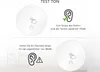 Diagrams and text explaining how to test a smoke detector, showing different sound levels and ear protection. Produktbild-Vorschau