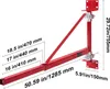 A red metal hoist support arm with measurement labels. Voir les images du produit