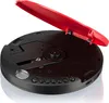 A black portable CD player with its red lid open, showing the CD tray and laser mechanism. Produktbild-Vorschau