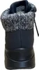 The back view of a black high-top sneaker with a knitted gray and white cuff. Voir les images du produit