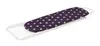 A small ironing board with a purple cover patterned with white and pink stars, resting on a white metal frame. Produktbild-Vorschau