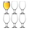 A set of six beer glasses, with one glass filled with beer. Náhľad obrázku produktu