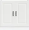 A white cabinet with two doors and black handles. Produktbild-Vorschau