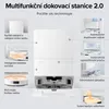 A collage of images showcasing the features of a multi-functional docking station for a robot vacuum cleaner. Produktbild-Vorschau