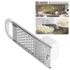 A kitchen tool for making Spätzle or dumplings, shown with inset images demonstrating its use. Produktbild-Vorschau