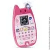A pink toy phone with a screen and buttons, shaped like a cat's head. Produktbild-Vorschau