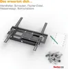 A TV wall mount and its accessories are laid out on a white surface, with a template and pencil suggesting installation. Produktbild-Vorschau