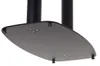 The underside of a black metal table base with two cylindrical legs attached. Voir les images du produit