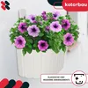 A white wall-mounted planter filled with purple and pink petunias. Podgląd zdjęcia produktu