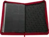 An open red zippered binder with pages for cards. Produktbild-Vorschau