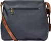 The back view of a dark blue handbag with a brown strap and a gold zipper. Produktbild-Vorschau