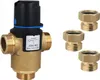 A thermostatic mixing valve and three brass adapters on a white background. Anteprima dell’immagine prodotto