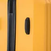 A close-up view of a yellow suitcase, showing a black zipper and a black handle. Produktbild-Vorschau