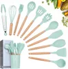 Set ustensiles cuisine 12 pièces silicone bambou vert Voir les images du produit 9
