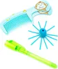 A collection of children's toys, including a comb, a blue spiky object, and a green pen, arranged on a white background. Náhled obrázku produktu
