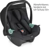 A black baby car seat with green accents, shown from a slightly elevated front-left angle against a white background. Anteprima dell’immagine prodotto