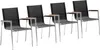 Four black outdoor chairs with silver frames and brown armrests are arranged in a row against a white background. Produktbild-Vorschau