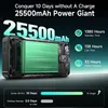 A cutaway view of a large battery inside a rugged smartphone, with marketing text highlighting its battery capacity and usage times. Produktbild-Vorschau