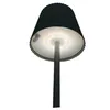 A close-up, bottom-up view of a portable, rechargeable outdoor lamp. Produktbild-Vorschau