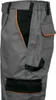 A close-up view of the side of gray work pants with black and orange accents. Produktbild-Vorschau