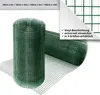 Two rolls of green wire mesh fencing are shown, with a corner of a white sheet displaying product features and dimensions. Produktbild-Vorschau