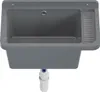 A gray sink basin with a drain and a ribbed drying area. Anteprima dell’immagine prodotto