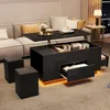 A modern living room scene with a couch, coffee table, and stools. Anteprima dell’immagine prodotto