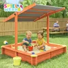 SPIELWERK® Bac à sable en bois MAX 140x140cm tapis de sol Voir les images du produit 5