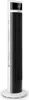 A white and black tower fan with a digital display. Produktbild-Vorschau