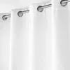 A close-up view of white curtains hanging from a curtain rod. Produktbild-Vorschau