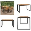 A collage of images showing a wooden garden table with black metal legs, presented in different angles and settings. Produktbild-Vorschau