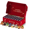 A red holiday gift box filled with coffee pods, with various coffee flavors displayed in front of the box. Voir les images du produit