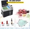 A car refrigerator with its dimensions and capacity highlighted, along with illustrations of food and drinks it can hold. Voir les images du produit