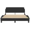 A black upholstered bed frame with a wooden slat mattress support, shown from the front. Produktbild-Vorschau