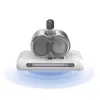 A white Hoover vacuum cleaner attachment with a transparent dustbin is shown against a white background. Blue light emanates from the bottom of the attachment. Produktbild-Vorschau