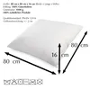 A white pillow with dimensions indicated by arrows and text labels. Produktbild-Vorschau