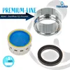 A product image showcasing a faucet aerator and its components, with marketing text and branding. Produktbild-Vorschau