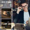 A man in a suit adjusting his glasses while a phone case with a phone is displayed. Produktbild-Vorschau