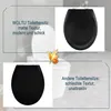 A comparison of two toilet seats, one described as matte, modern, and chic, and the other as having a bad texture and being unattractive. Produktbild-Vorschau