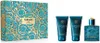 A gift set of Versace Eros men's cologne, including a fragrance bottle and two smaller tubes of scented body products. Produktbild-Vorschau