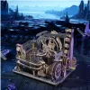 A 3D wooden marble run model is displayed in a futuristic, dark cityscape setting. Podgląd zdjęcia produktu