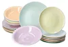 A collection of colorful ceramic plates and bowls stacked and arranged. Podgląd zdjęcia produktu