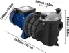 A blue and black pool pump with dimensions indicated by text overlays. Voir les images du produit