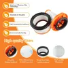 Marketing image showcasing vacuum cleaner filters with feature callouts. Produktbild-Vorschau